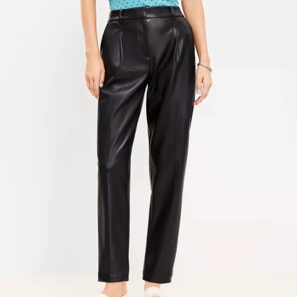 LOFT PETITE FAUX LEATHER TAPERED PANTS
